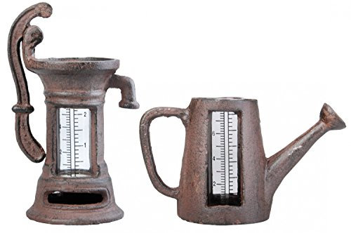 degawo Regenmesser Gusseisen Sortiert - Kanne oder Pumpe mit Glas, Landhaus Deko