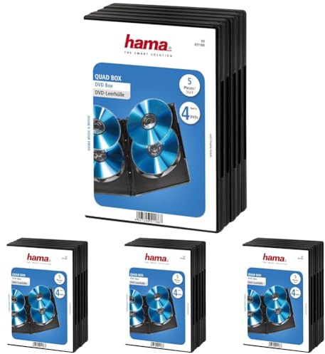 Hama DVD-Hülle für 4 DVDs (auch passend für CDs und Blu-Rays, mit Folie zum Einstecken des Covers) 5er-Pack, schwarz, 00051186, 5 Pack (Packung mit 4)
