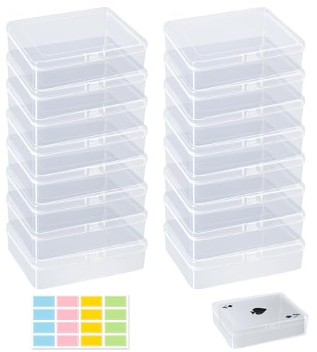 BORISCA 16 Stk Aufbewahrungsbox mit Deckel Klein, Spielkartenbox Transparent Kartenbox Plastik Kartenspiel Box Leere Organizerbox mit 16 Farbetiketten, Kunststoffbox mit Deckel (A) (A)