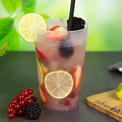 Silverkitchen 100x Trinkbecher 400ml - bruchsichere Mehrwegbecher wiederverwendbar Cocktail Becher transparent aus PP Plastik Made In Germany