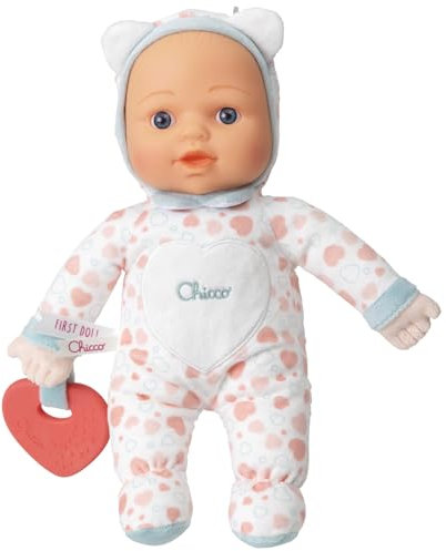 Chicco Spielzeug Mein erstes Puppen, mit weichem Herz, Beißring für das Zahnen, weich und leicht, waschbar in der Waschmaschine, Herzmuster, ab 0 Monaten+, Rosa