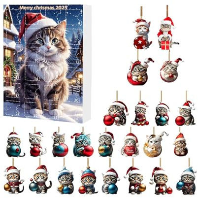 Adventskalender für Weihnachten 2025, Katze 2025, Adventskalender für Kinder | Niedlicher Weihnachtsanhänger für Damen Schwester Freundin Kind Mädchen