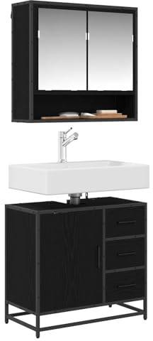 vidaXL Bathroom Sink Cabinet with Drawer Black oak 65 x 33 x 60 cm, Urban Bathroom Cabinet, Compact Storage Solutions, Contemporary Industrial Style, Engineered Wood Functionality, Stylish Unit
