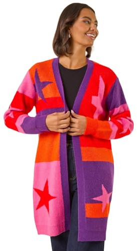 Roman Originals Women Cardigan - Ladies Longline Coatigan Tassel Open Front Cardi Winter Autumn Casual Textured Edge to Edge Yarn Patterned Comfy Work Going Out - Purple - Size 20