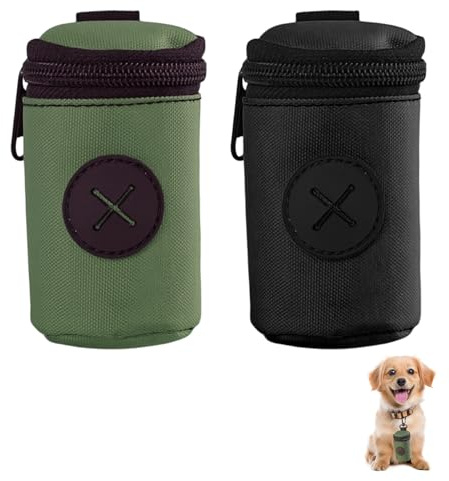 2Pcs Dog Poo Bag Holder Dispenser,Dog Poop Bag Holder with Carabiner Clip Portable Dispenser,Comfortable Durable Lightweight,for Walking Running Camping(Black+Green)
