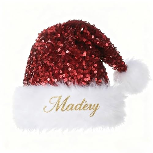 Andisijq Weihnachtsmütze mit Pailletten, individueller Name, Glitzer-Weihnachtsmütze für Erwachsene, Weihnachten, Halloween, Neujahr, Feiertags-Kopfbedeckung