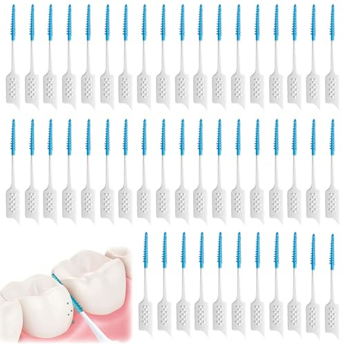 200 Pcs Brossettes Interdentaires, Soft Silicone Brosse à dents, brossettes interdentaire pour Inter Dentaire Hygiène Interdentaire, bleu