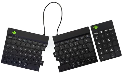 R-Go Split Break Tastatur Numpad Set Kabellos - QWERTZ (DE) - Bluetooth - Ergonomische Split-Tastatur wiederaufladbar - Anti-RSI Break-Software - Schwarz