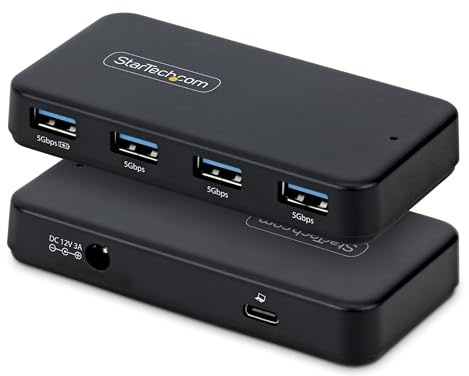 StarTech 4-Port USB-A Hub, 5Gbit/s, Eigenstrom, 24W, EU (ST4300USB3V2-UE) | Hostkabel 2-in-1 USB-C und USB-A, 1x BC 1.2 Ladeport, inkl. Netzadapter, MacBook und Windows