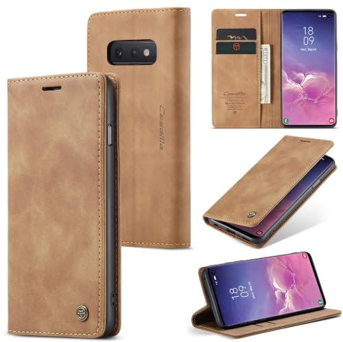 Sojlecyu Handyhülle für Samsung Galaxy S10e hülle Premium PU Leder Cover Klapphülle Tasche Flip Case Magnet Kartenfach Ständer Schutzhülle für Samsung Galaxy S10e, Braun