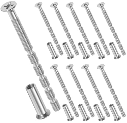 20 Pcs Vis Poignée Porte M4 x 60mm, Vis d'Assemblage Meuble avec Douille M4 x 16mm, Vis Relieuse Cruciforme pour Fixation de Poignées, Tiroirs, Armoires et Raccordement de Meubles, Acier