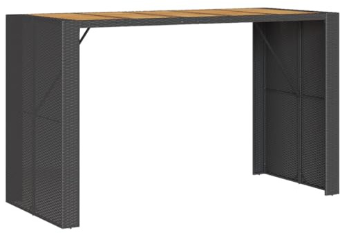 mtlskopl Garten Bartisch 185x80x110 cm Holzplatte Akazie Schwarz Poly Rattan Outdoor Bar Tisch UV-Beständig für Terrasse Balkon und Loungebereich
