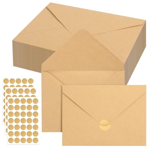 100 Stück Braune Briefumschläge Ohne Fenster mit Aufklebern 18,5 x 13,5 cm | 120g/m² Briefumschläge, Briefumschläge Kraftpapier, Kuvert Briefhülle für Grußkarten Einladung Geburtstagskarten