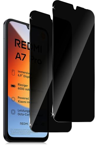 Holilo für Privacy Panzerglas für Redmi A7 Pro 4G Sichtschutz Schutzfolie, 2 Stück Anti-Spy Sichtschutzfolie schützen Displayschutzfolie Schwarzer Rand Privacy Schutzglas