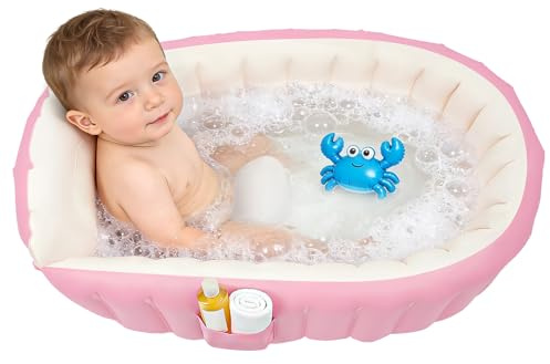 Bañera Inflable para Bebé, Portátil Viaje Bebé Bañera Infantil Bañera con Bomba de Aire, Plegable Antideslizante Ducha Mini Aire Piscina para Recién Nacidos Piscina Infantil para la Ducha