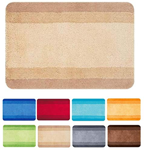 Spirella - Badezimmerteppich Polyester Balance - rutschfest - 60 x 90 cm - Bahamas Beige - Waschmaschinenfest bei 40°C - 90% Polyester, 10% Acryl - Komfort und Sicherheit