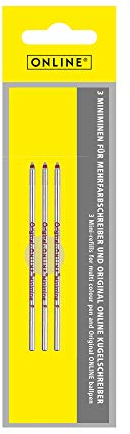 3x Multifunktions-Kugelschreiberminen D1-Format Strichstärke M (mittel) von Online, auch für Lamy, Rotring, Schneider, Cross etc, Internationale Standard Mine, dokumentenecht, Schreibfarbe rot