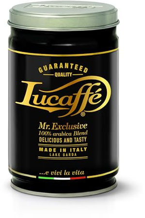 Lucaffé - Kaffeebohnendose Mr. Exclusive 100% Arabica, 250 Gr | Kaffee aus ganzen Bohnen zum Mahlen für Espresso | Mittlere Röstung | süß und weich Geschmack | intensives und umhüllendes Aroma