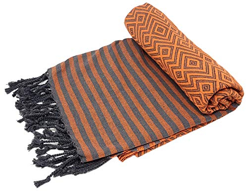 Stefano Ferrante KELIM LUX Hamamtuch Saunatuch Pestemal Fouta Strandtuch Badetuch Handtuch Baumwolle Backpacker 100x180 cm (Kupfer)