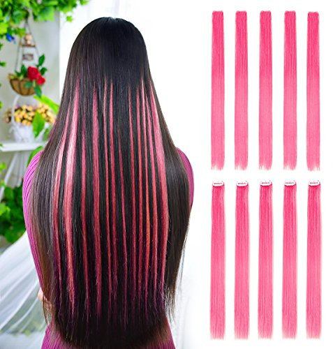 10pcs colorato clip in capelli estensioni 52dritto moda Hairpieces per festa Highlights rosa
