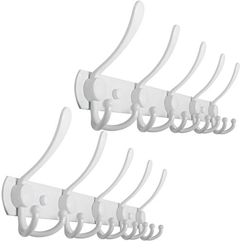 WEBI Coat Rack Wall Mounted White Coat Hooks Wall Mounted,Coat Hanger Wall,Wall Coat Rack,Hook Rack Rail,5 Triple Hooks for Hanging Coats,Hats,Jacket,Clothes,2 Packs