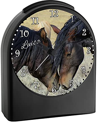 CreaDesign, WU-50-1116, Paint Horses, analog Kinderwecker schwarz, Funkwecker ohne Ticken, mit Licht, personalisiert mit Namen, 9,6 x 5,5 x 11,9 cm, 104 g