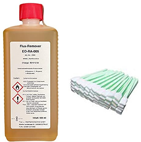 Elektronik-Reiniger/Flux-Remover EO-RA-005, extreme Reinigungskraft, 500 ml Flasche + 25 x EO-SWAB-Stick (M) zur idealen Applikation