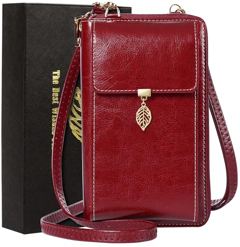 ENONEO Handytasche zum Umhängen RFID Schutz Handy Geldbeutel Umhängetasche Damen Klein Leder mit 12 Kartenfächer Handy Schultertasche Damen Geldbörse Viele Fächer Münztasche