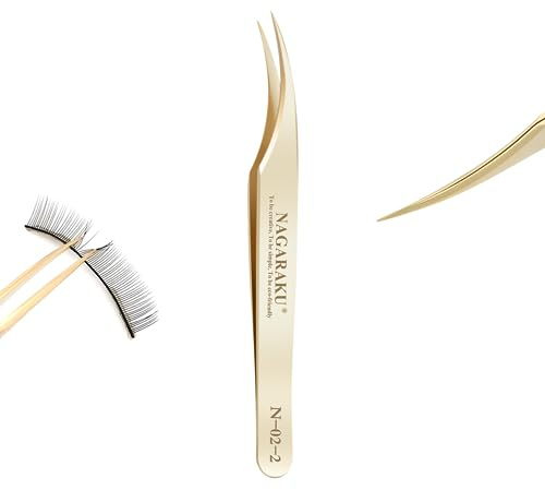 NAGARAKU Pinzas de extensión de pestañas Aislamiento recto dorado Aislador profesional Precisión de acero inoxidable (N-02-2)