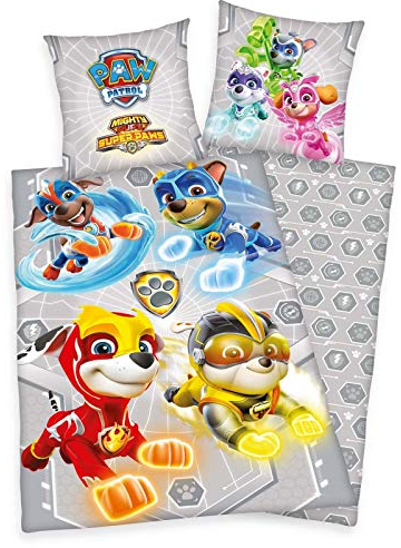 Herding PAW Patrol Mighty Pups Bettwäsche-Set Wendemotiv 135x200 80x80 Baumwolle Bettzeug