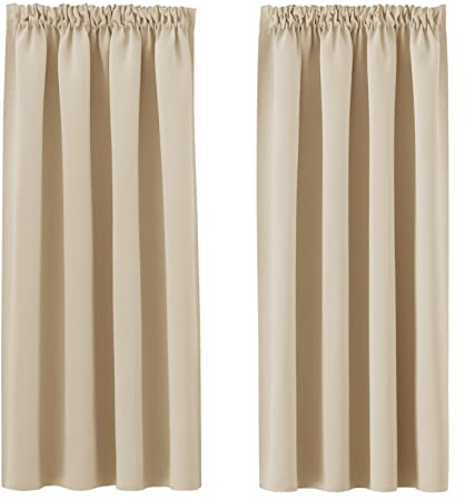 PONY DANCE Wohnzimmer Vorhänge für Schiene 2er Set Verdunklungsvorhänge mit Kräuselband Gardinen Kurz Blickdicht Thermovorhänge gegen Hitze, Biscotti Beige, H 145 x B 140 cm