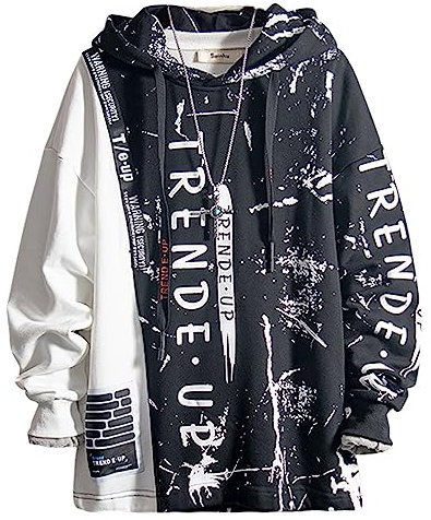 Covisoty Sweat Homme à Capuche Patchwork de Couleur Contrastée Sweatshirt Pull Homme Capuche Hip Hop Décontracté Noir S