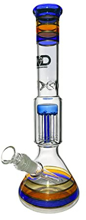 The Dark Diamond Glass Water Bong with 8 Arms Percolator Straight Height 30cm/14in and 18.8mm Joint Sizes with 3 Prong Ice Pinch Thickness 5mm (Blue) TDDPHX101B