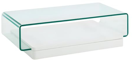 Vente-unique - Table Basse GLOSSIE - Verre courbé & MDF laqué Blanc
