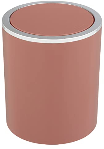 WENKO Poubelle cosmétique avec Couvercle basculant Inca, contenance 2 litres, Poubelle pour WC invités, Salle de Bain, Cuisine, Petite Poubelle en Plastique sans BPA, Ø 14 x 16,8 cm, Rose Ancien