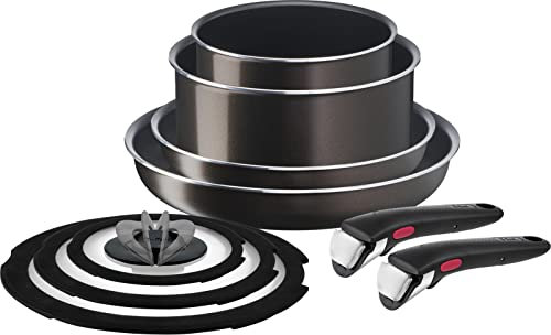 Tefal L16699 Tifal Lot de 9 poêles à frire amovibles avec poignée amovible pour feu à gaz Ingenio Neo French Roast Marron anti-adhésif