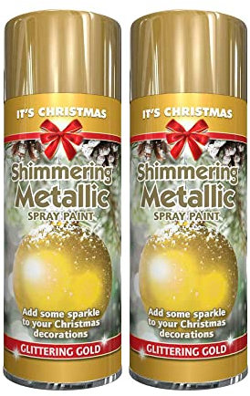 Classic Signature - 2 x Glitter Metallic Christmas Gold Spray Paint 200ml Decorative, Creative, Dazzling Effect to Your Hobby Art and Craft Use
