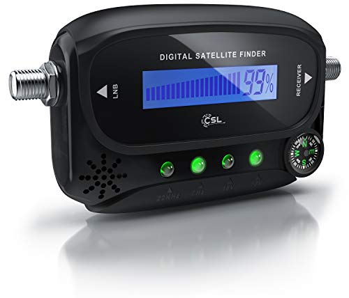 CSL - Digital Satfinder, präzises Messgerät zum Ausrichten Ihrer Satelliten-Schüssel, Satelliten-Finder inkl. F-Kabel, Tonsignal, LCD Display, Satellitenerkennung, auch für Astra 19.2 digital