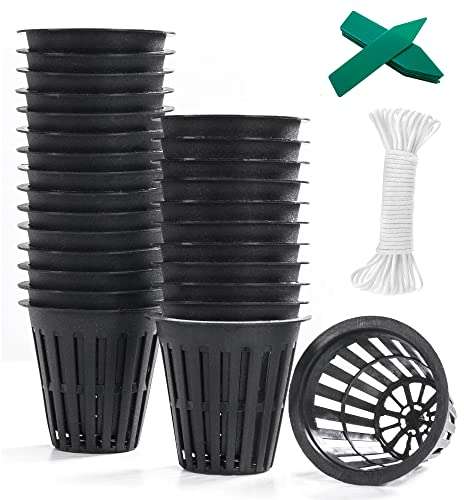 ORIMERC Macetas hidropónicas de 30 Unidades de 2 Pulgadas (5 cm) con Mecha de riego automático de 30 pies y 30 Etiquetas para Plantas, Taza hidropónica, Taza de Malla, Maceta de Verduras, orquídeas