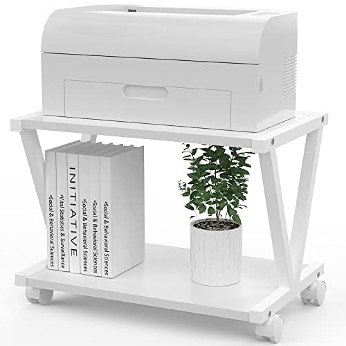 VEDECASA Desktop Drucker Stand 2-Tier Unter Schreibtisch Holz Drucker Regal Rustikale industrielle Bauernhaus Holz Speicher Buch Regal Tisch Organizer für Home Office Stilvolle Robuste (weiß)