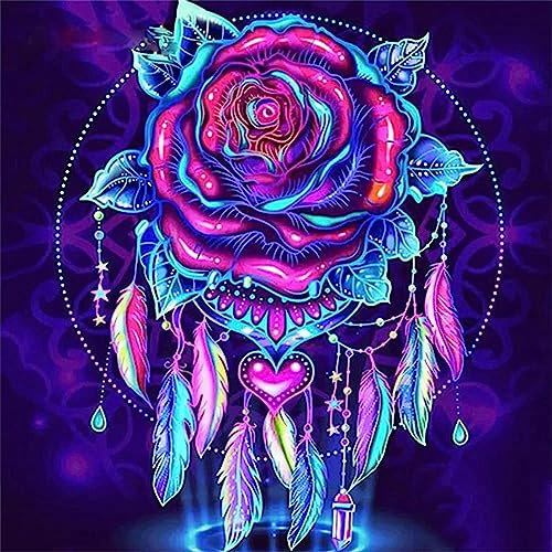 Diamond Painting für Erwachsene 30 x 30 cm, DIY Diamantbild Rose im Traumfänger-Stil, kreative Diamantmalerei als Wanddeko und Geschenkidee