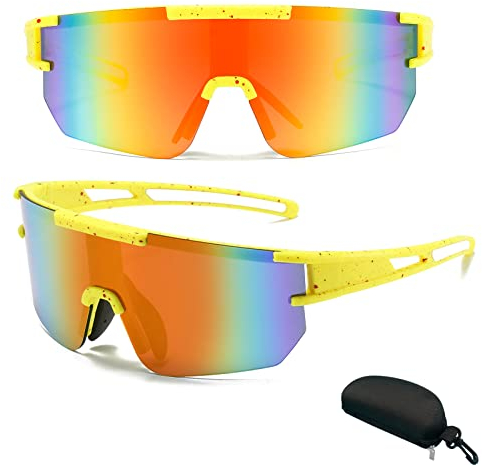 Fahrradbrille Herren Damen, Fahrradbrille Winddicht UV 400, Bunte Fahrrad Brille Anti-Uv, Rennrad Brille für Outdooraktivitäten Wie Radfahren Laufen Klettern Autofahren Angeln Golf (Gelb Orange)