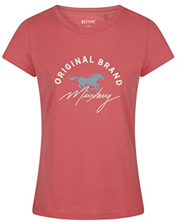 MUSTANG Damen Tshirt Rundhals O-Neck Basic Kurzarm Logo Print Sommer Shirt | 100% Baumwolle Weiß Blau Grün Rot S M L XL XXL