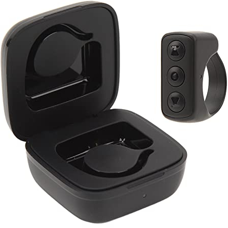 Bluetooth-Fernbedienung für App Page Turner, Finger Scrolling Ring Clicker Tablet Handy Kamera Shutter Selfie Remote mit Ladekoffer (Schwarz)