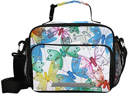 Kcldeci Kinder Lunchbox für Mädchen Jungen Handwerk Schmetterlinge Hintergrund Wiederverwendbare Lunchtasche für Kinder Geräumige Lunchbox Isolierte Lunchbag