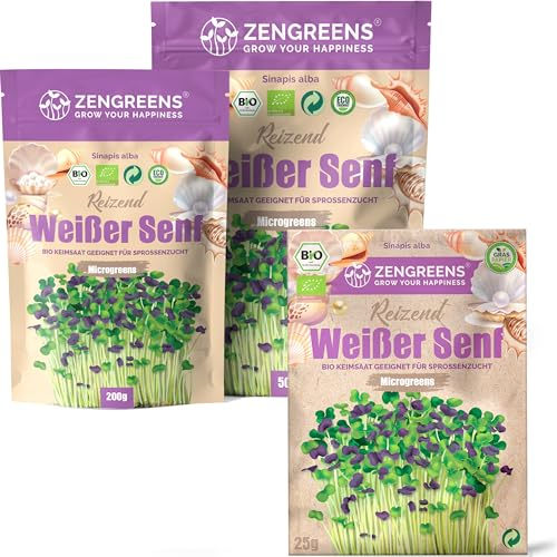ZenGreens® - Semi di senape bianca biologico - Scegli tra 10g, 200g e 500g - Germogli di senape bianca - Germinazione superiore al 97% - Microgreens