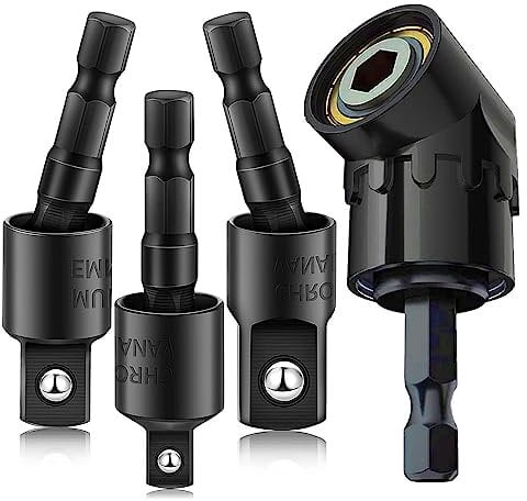 CIGOTU 105 Degree Right Angle Drill Adapter Set, 1/4-1/2 Inch Socket Adapters, 4-in-1 Impact Grade Extension Kit with 360° Rotation for Household Workplace Industry