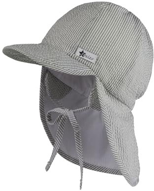 Sterntaler Schirmmütze Seersucker mit Nackenschutz und Bindeband für Jungen UV 50+ - Baby Mütze mit Ohrenklappen und Bindeband - Schirmmütze Baby mit Streifenoptik - blassgrün, 45