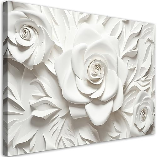 Feeby Impression sur toile 3D Fleurs Motif floral 30x20 cm 1 pièce Tableaux Tableau Déco Mural Image Décoration Murale Artistique Photographie Design Salon Bureau Couloir Hôtel Spa Relief blanc