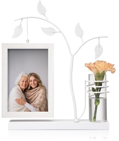 Afuly Marco de fotos blanco de 10 x 15 cm con jarrón para cogollos, marco de fotos moderno con doble cristal para 2 fotos, decoración del hogar, regalo de cumpleaños de boda único para la familia y